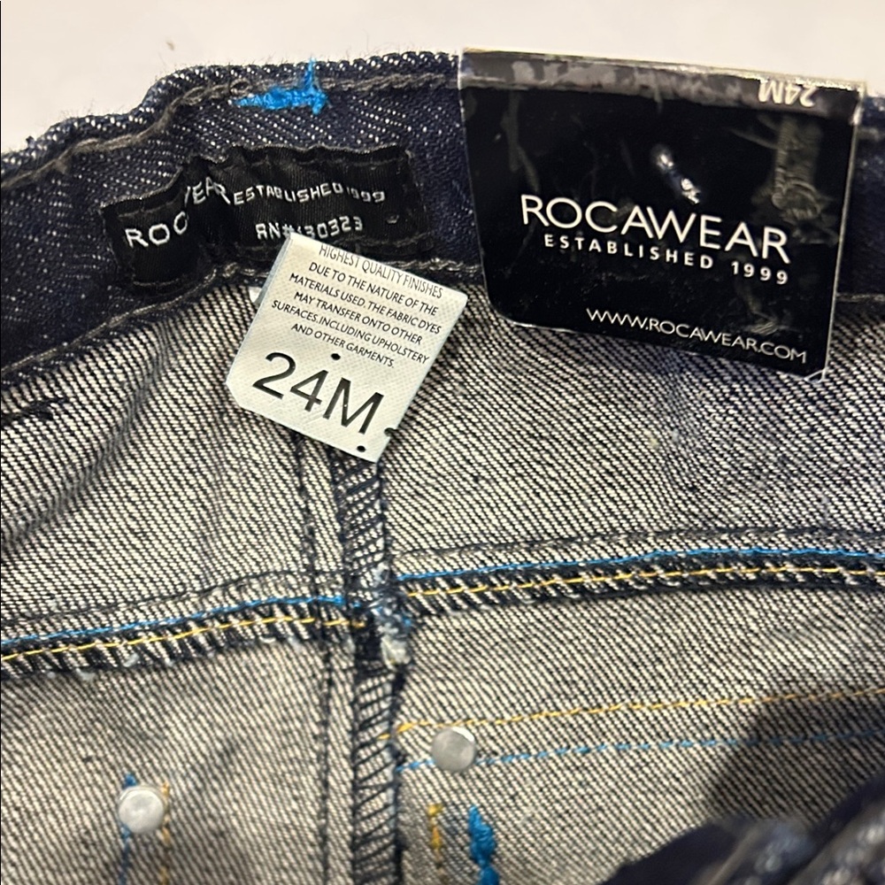 Rocawear Dark Denim Jeans with Yellow and Blue Stitching - Picture 4 of 12